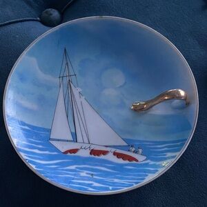 Vintage /Rare Sailing Boat Decorative Plate with Gold Handle